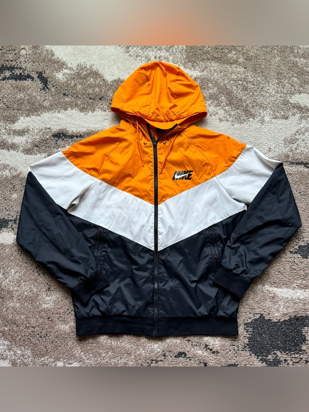 Nike Colorblock Hooded Windbreaker Jacket - Orange/White/Black